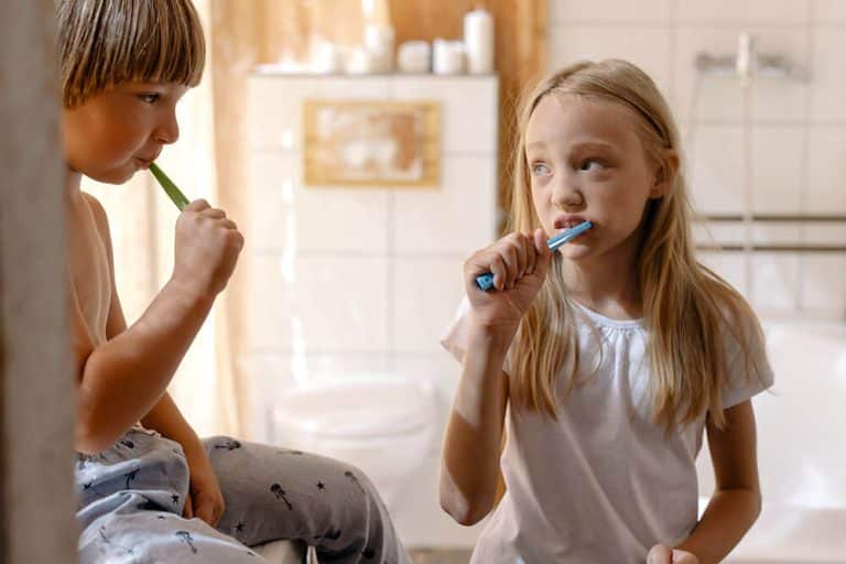 montessori kids brushing their teeth